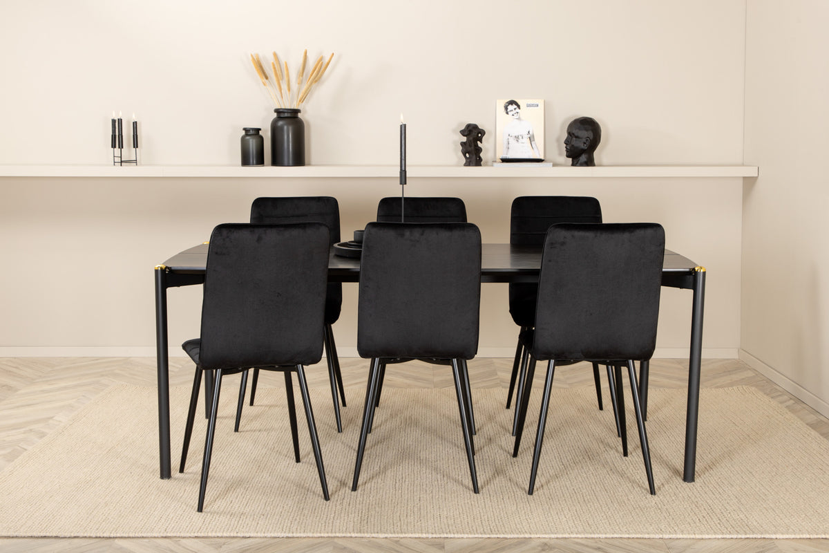 Venture Design Pelle & Windu Rektangulära Matbord 190 x 90 Svart + Matstolar 2-pack Svart