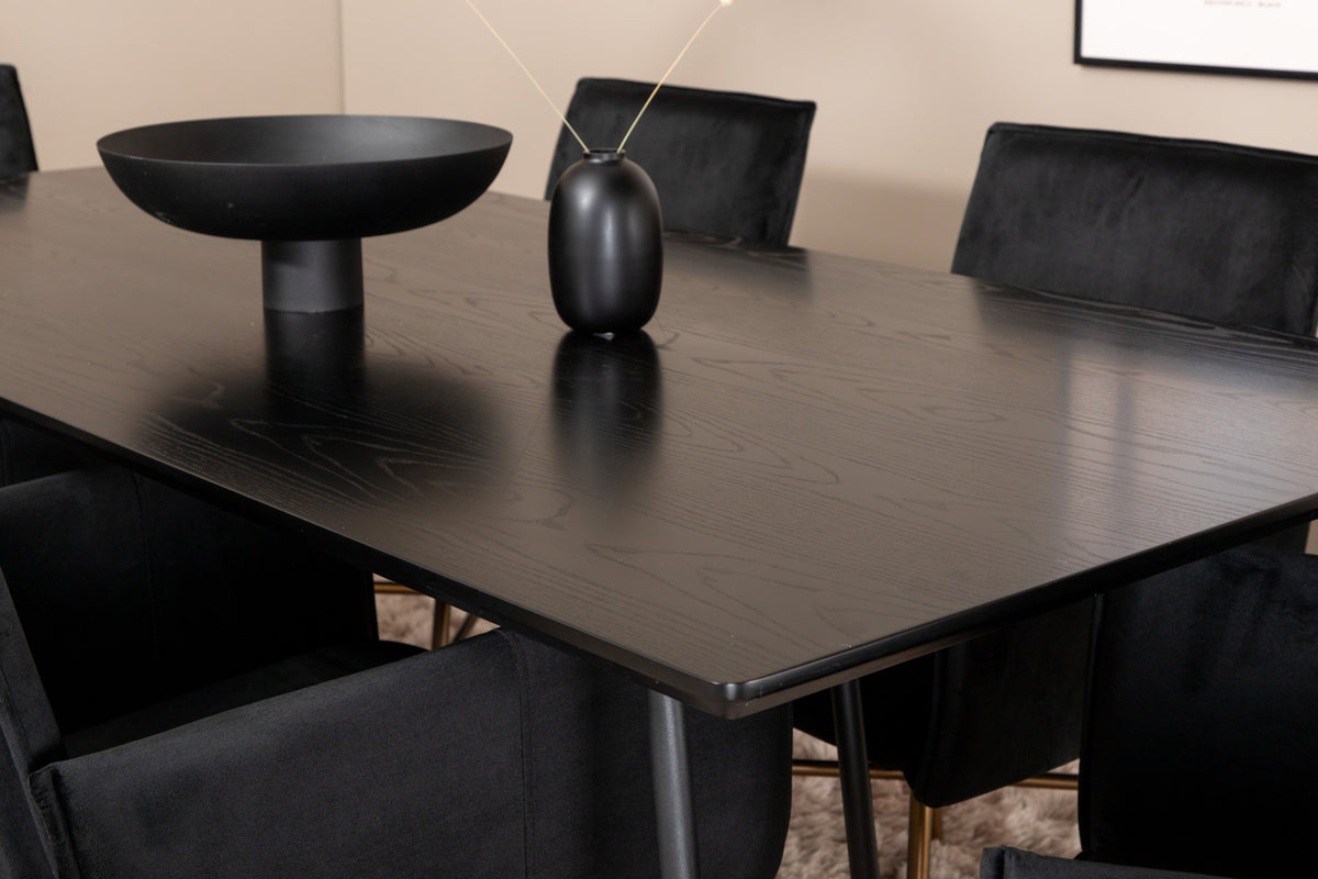 Venture Design Petra Rektangulära Matbord 190 x 90 Svart + Matstolar Svart