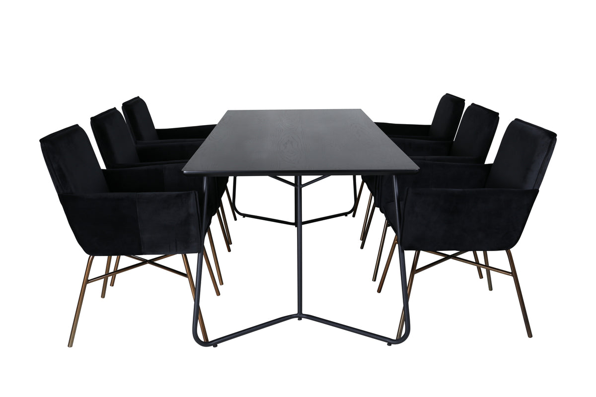 Venture Design Petra Rektangulära Matbord 190 x 90 Svart + Matstolar Svart