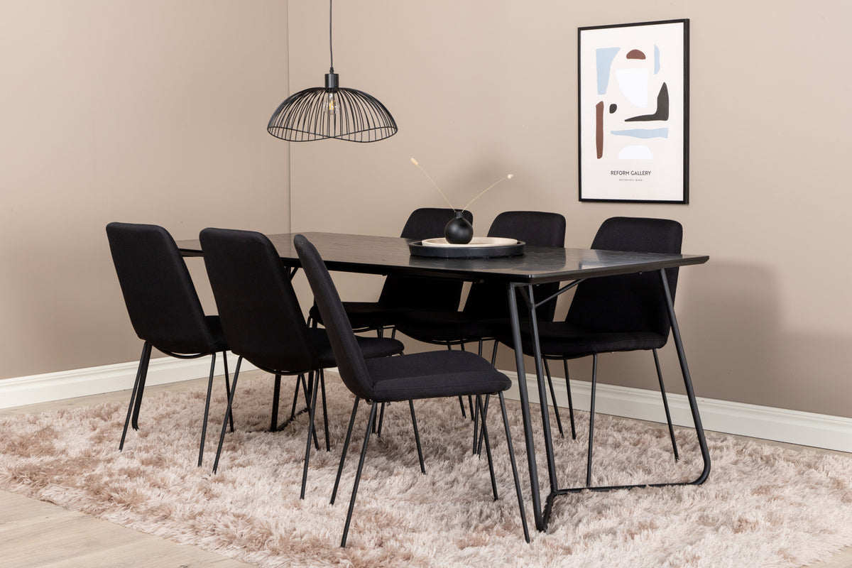 Venture Design Muce & Petra Matstolar 2-pack Svart + Rektangulära Matbord 190 x 90 Svart