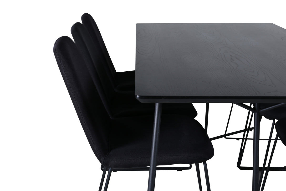 Venture Design Muce & Petra Matstolar 2-pack Svart + Rektangulära Matbord 190 x 90 Svart