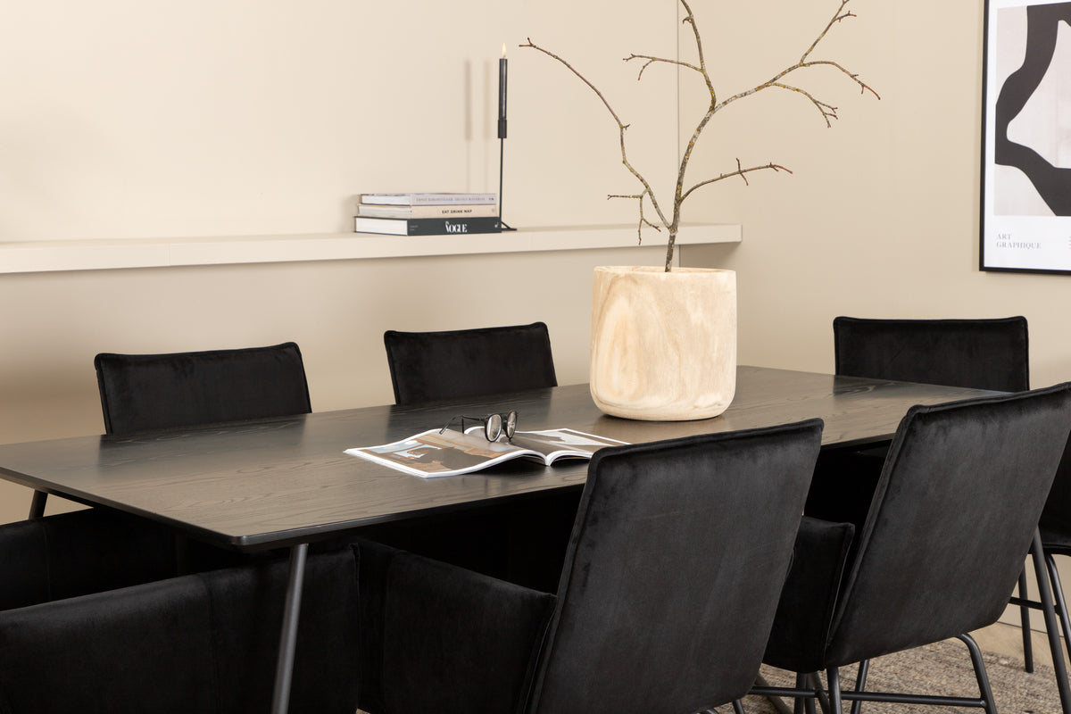 Venture Design Petra Rektangulära Matbord 190 x 90 Svart + Matstolar Svart