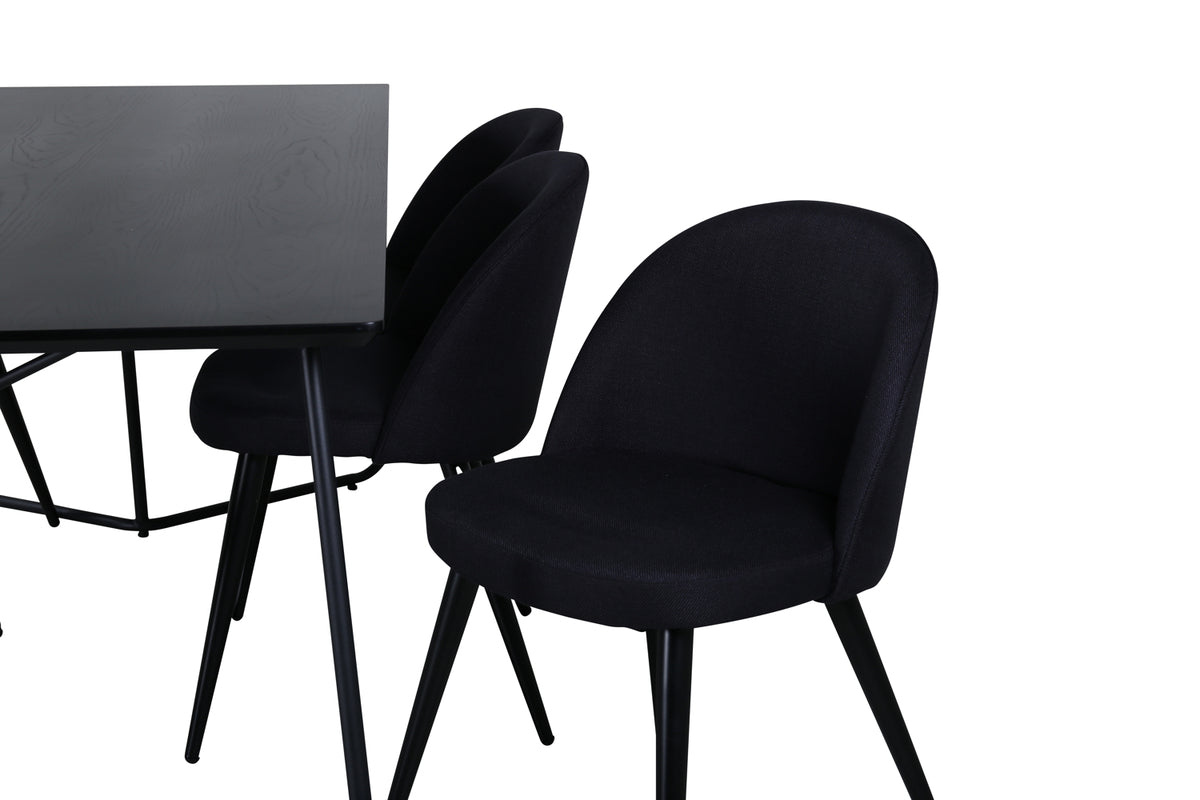 Venture Design Petra & Velvet Rektangulära Matbord 190 x 90 Svart + Matstolar 2-pack Svart