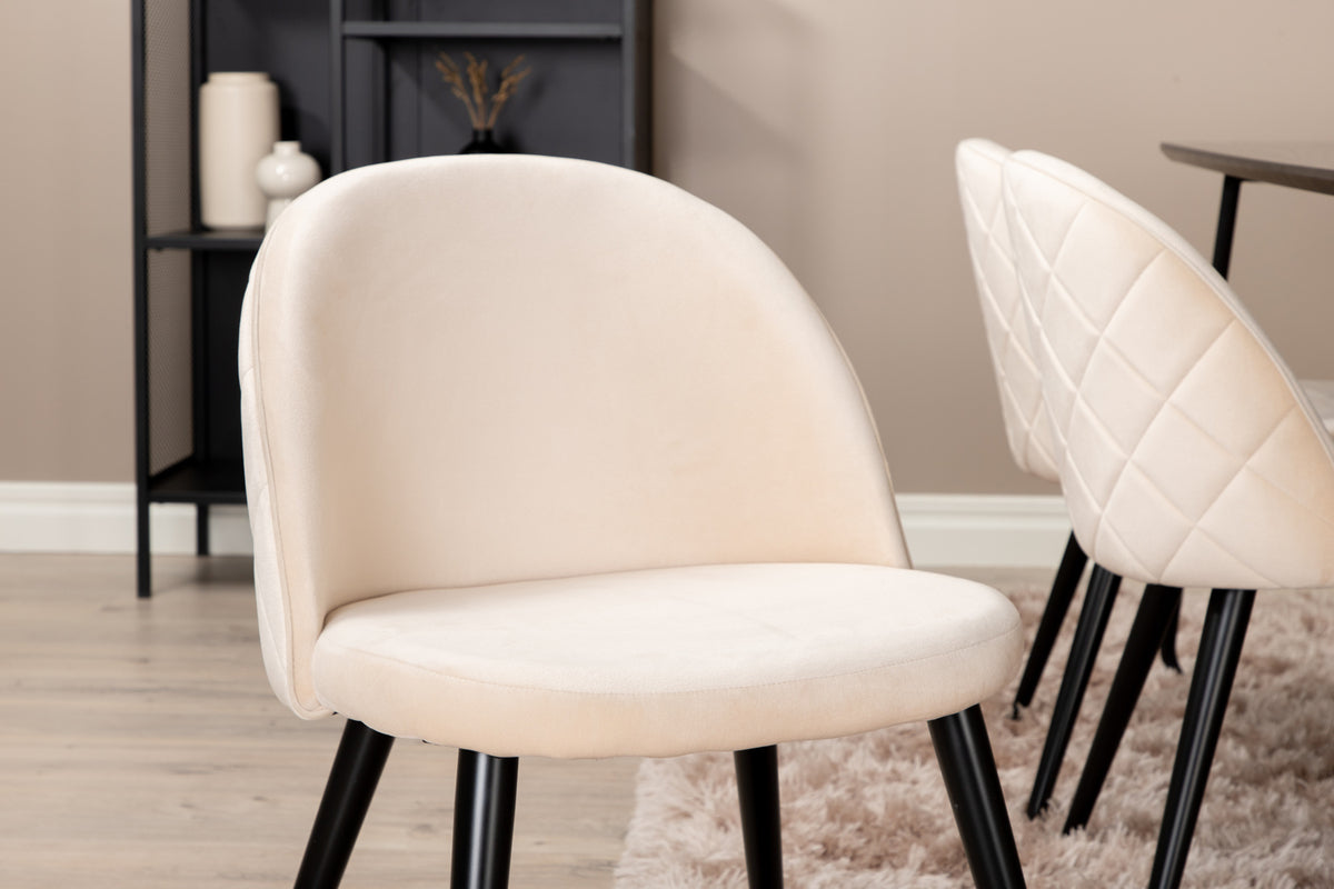 Venture Design Petra & Velvet Rektangulära Matbord 190 x 90 Svart + Matstolar 2-pack Beige