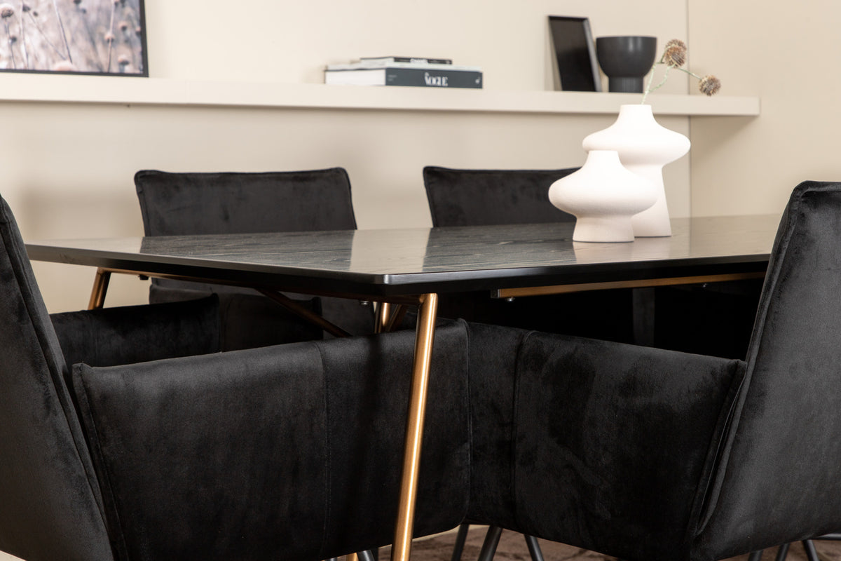 Venture Design Petra Matbord 90x190 + Matstolar Svart