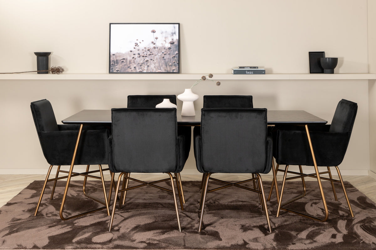 Venture Design Petra Rektangulära Matbord 190 x 90 Svart + Matstolar Svart