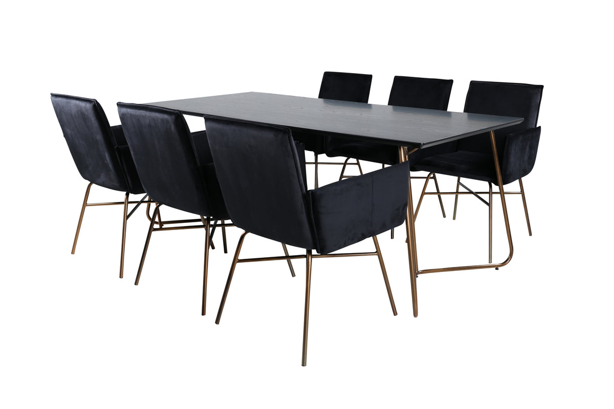 Venture Design Petra Rektangulära Matbord 190 x 90 Svart + Matstolar Svart