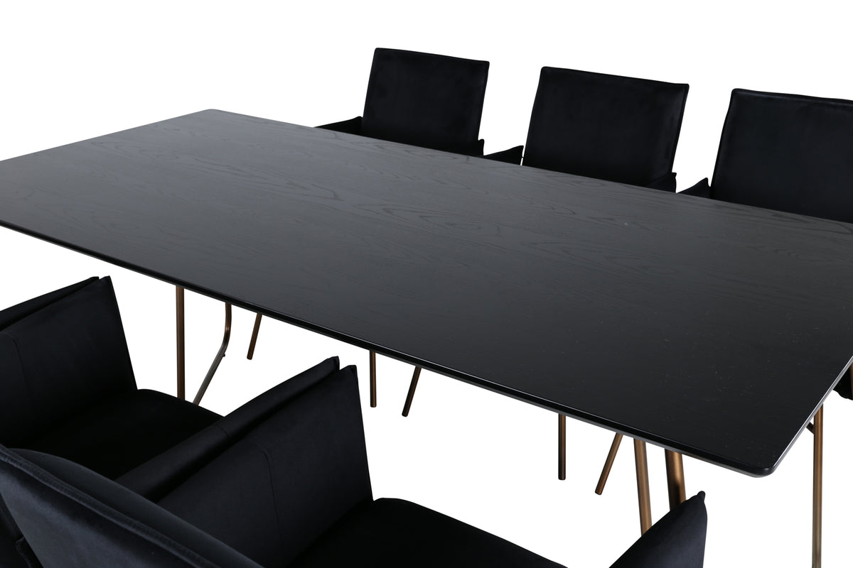 Venture Design Petra Rektangulära Matbord 190 x 90 Svart + Matstolar Svart