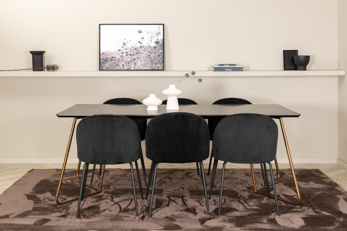 Venture Design Wrinkles & Petra Matstolar 2-pack Svart + Rektangulära Matbord 190 x 90 Svart