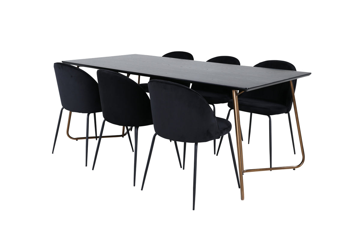 Venture Design Wrinkles & Petra Matstolar 2-pack Svart + Rektangulära Matbord 190 x 90 Svart