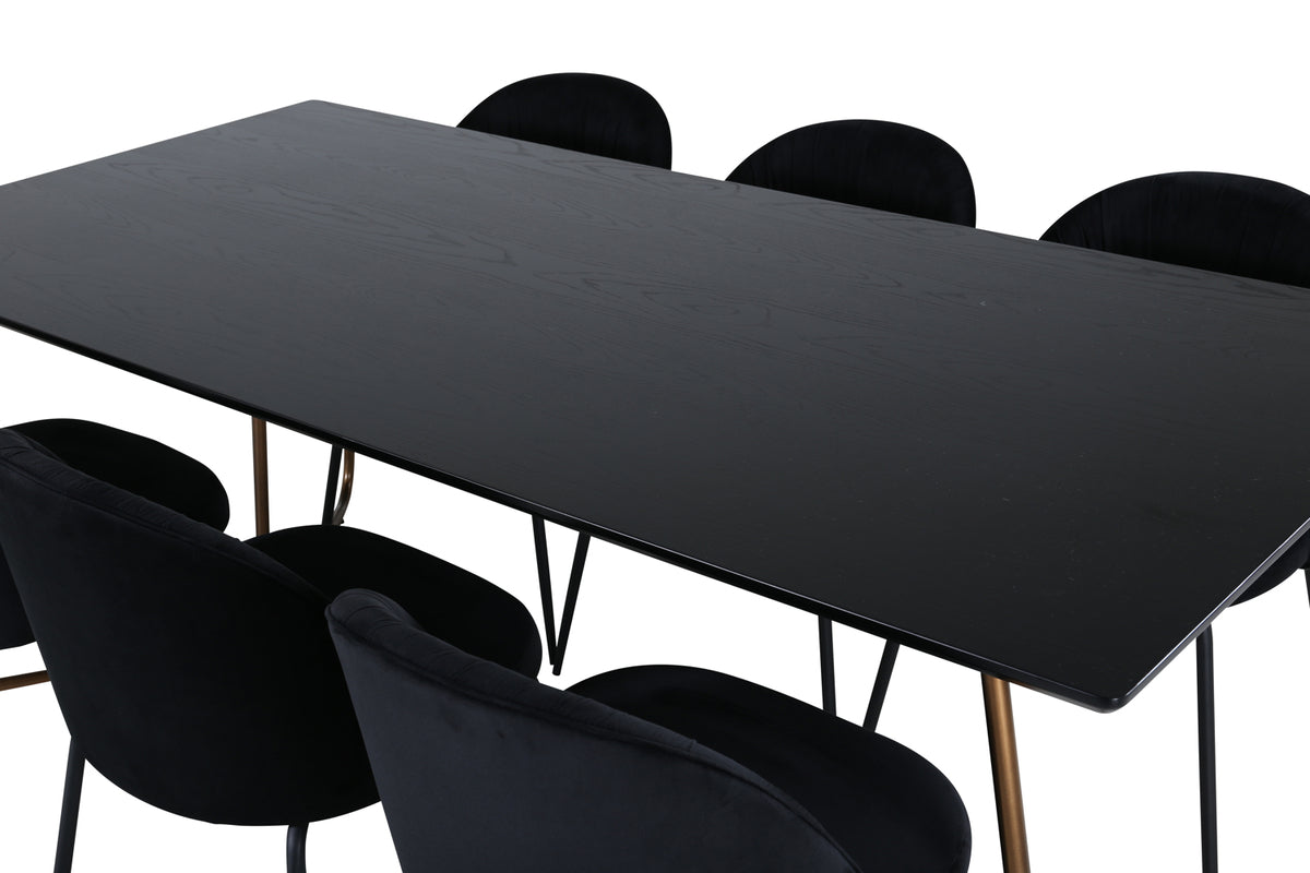 Venture Design Wrinkles & Petra Matstolar 2-pack Svart + Rektangulära Matbord 190 x 90 Svart