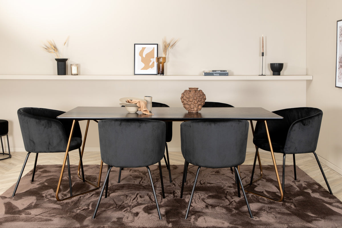 Venture Design Berit & Petra Matstolar Svart + Rektangulära Matbord 190 x 90 Svart