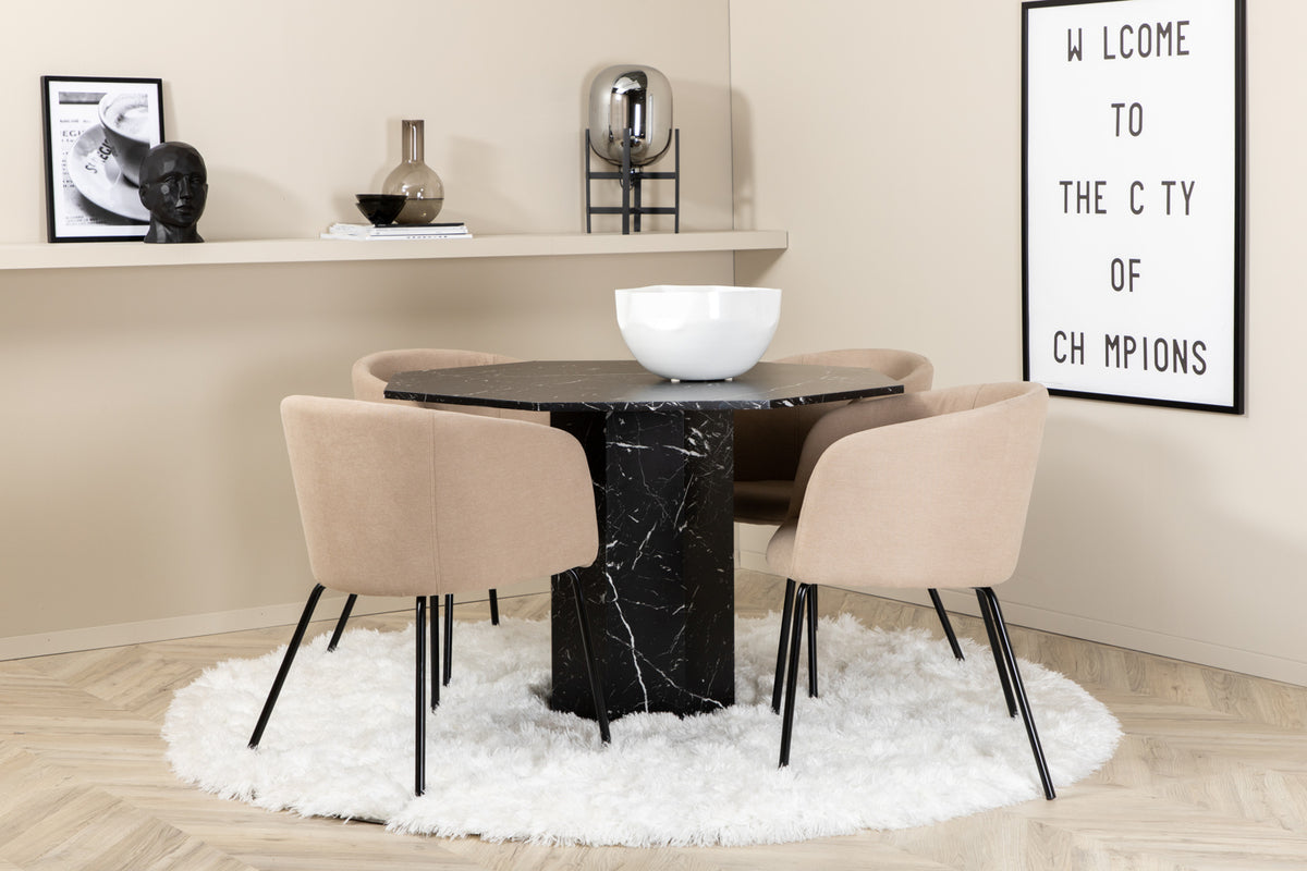 Venture Design Berit & Marbs Matstolar Beige + Matbord ⌀110