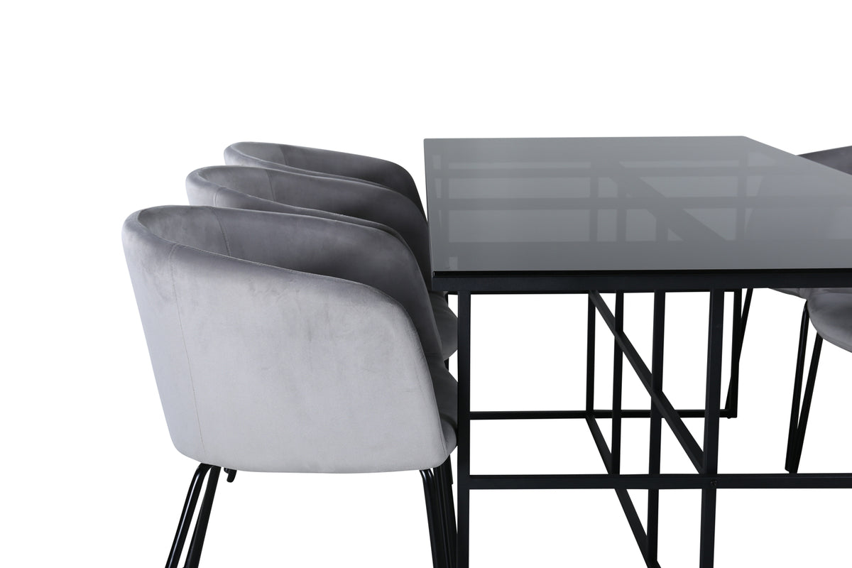 Venture Design Berit & Leif Matstolar Grå + Rektangulära Matbord 200 x 90 Svart