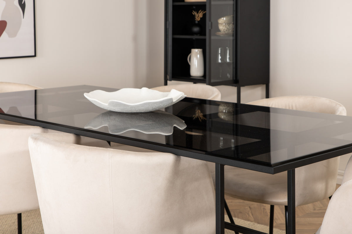 Venture Design Berit & Leif Matstolar Beige + Rektangulära Matbord 200 x 90 Svart