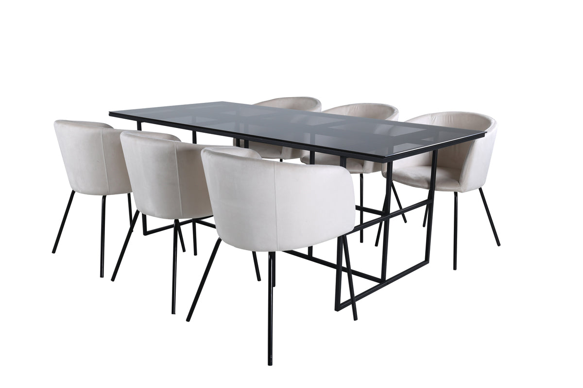 Venture Design Berit & Leif Matstolar Beige + Rektangulära Matbord 200 x 90 Svart