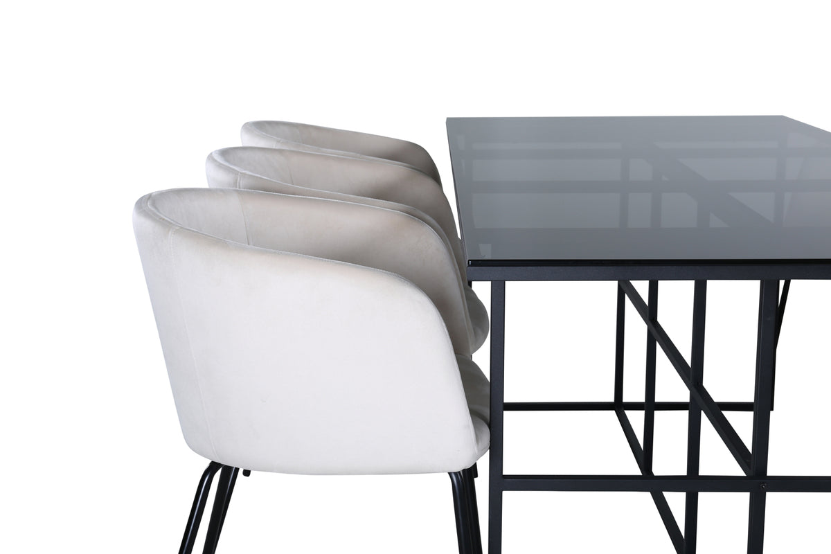 Venture Design Berit & Leif Matstolar Beige + Rektangulära Matbord 200 x 90 Svart