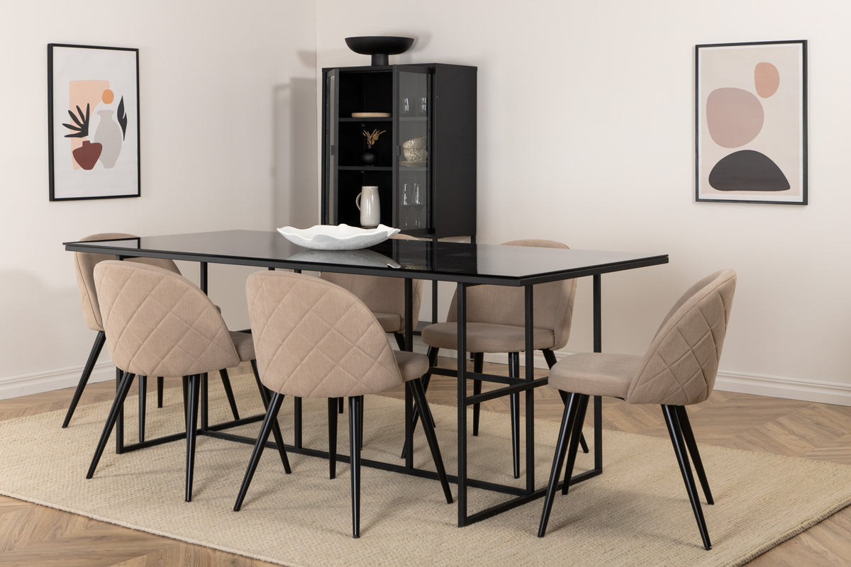 Venture Design Leif & Velvet Rektangulära Matbord 200 x 90 Svart + Matstolar 2-pack Beige