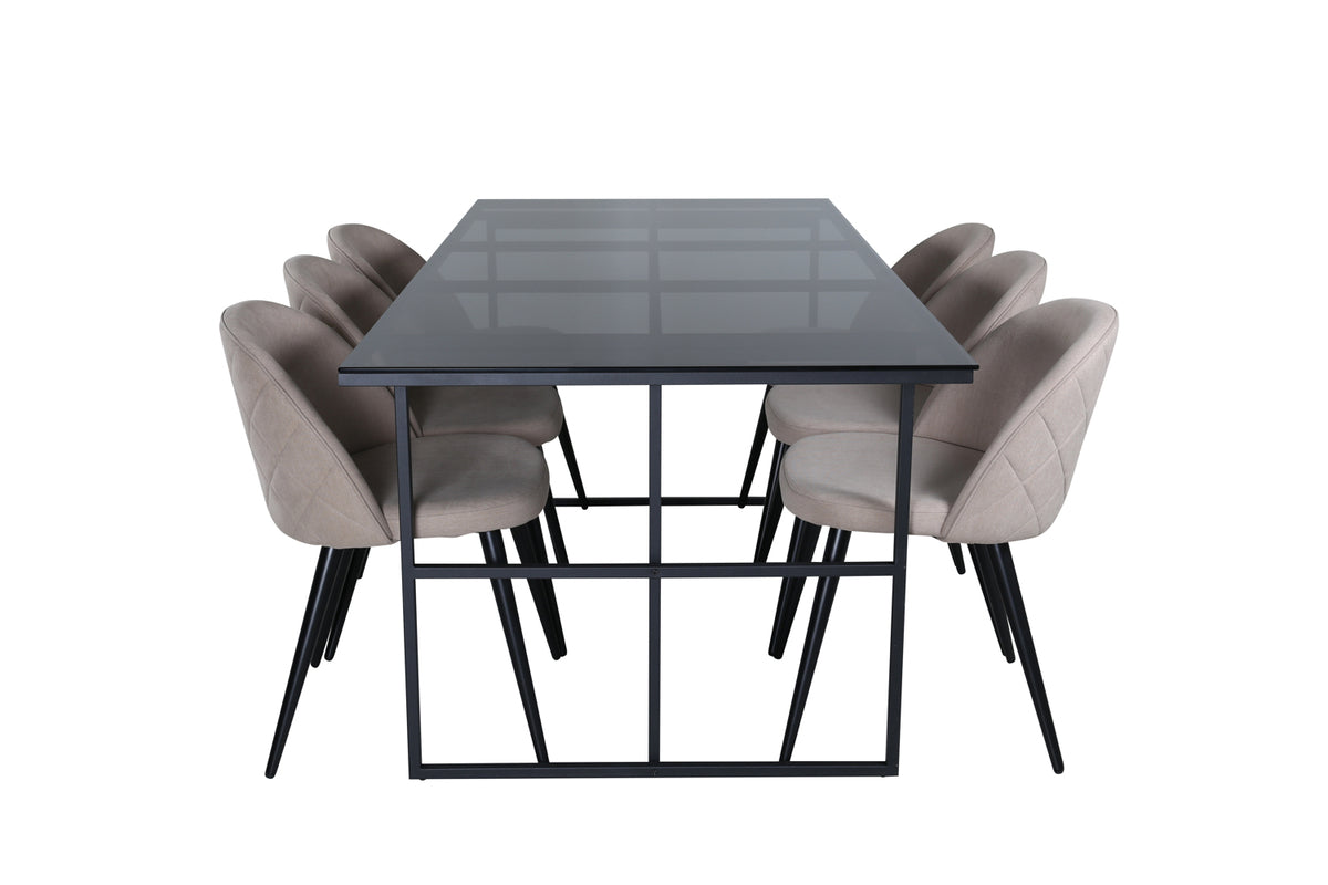 Venture Design Leif & Velvet Rektangulära Matbord 200 x 90 Svart + Matstolar 2-pack Beige