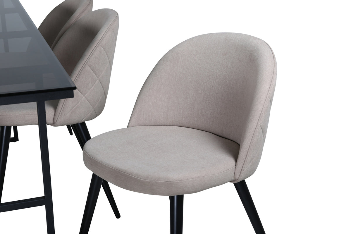 Venture Design Leif & Velvet Rektangulära Matbord 200 x 90 Svart + Matstolar 2-pack Beige