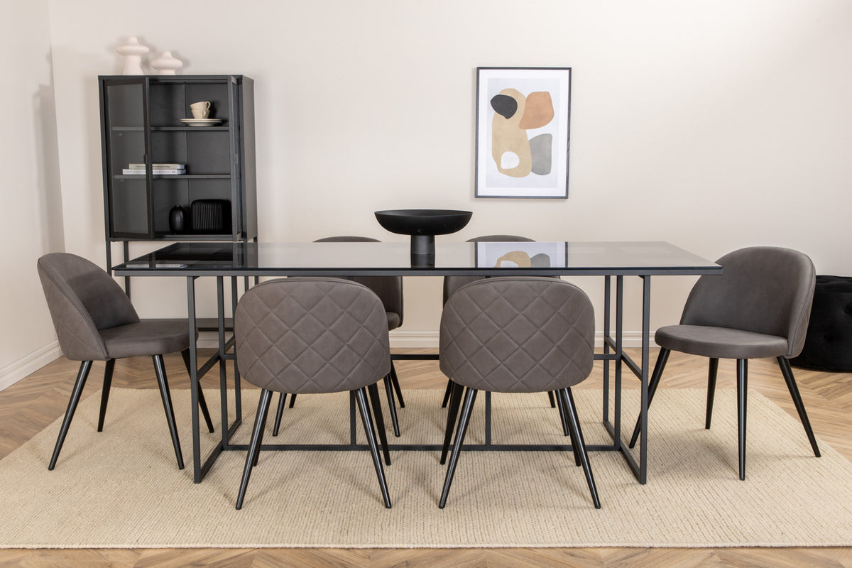 Venture Design Leif & Velvet Rektangulära Matbord 200 x 90 Svart + Matstolar 2-pack Grå