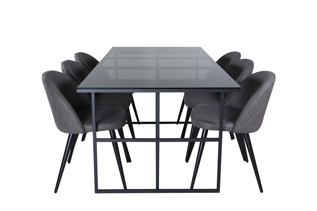 Venture Design Leif & Velvet Rektangulära Matbord 200 x 90 Svart + Matstolar 2-pack Grå