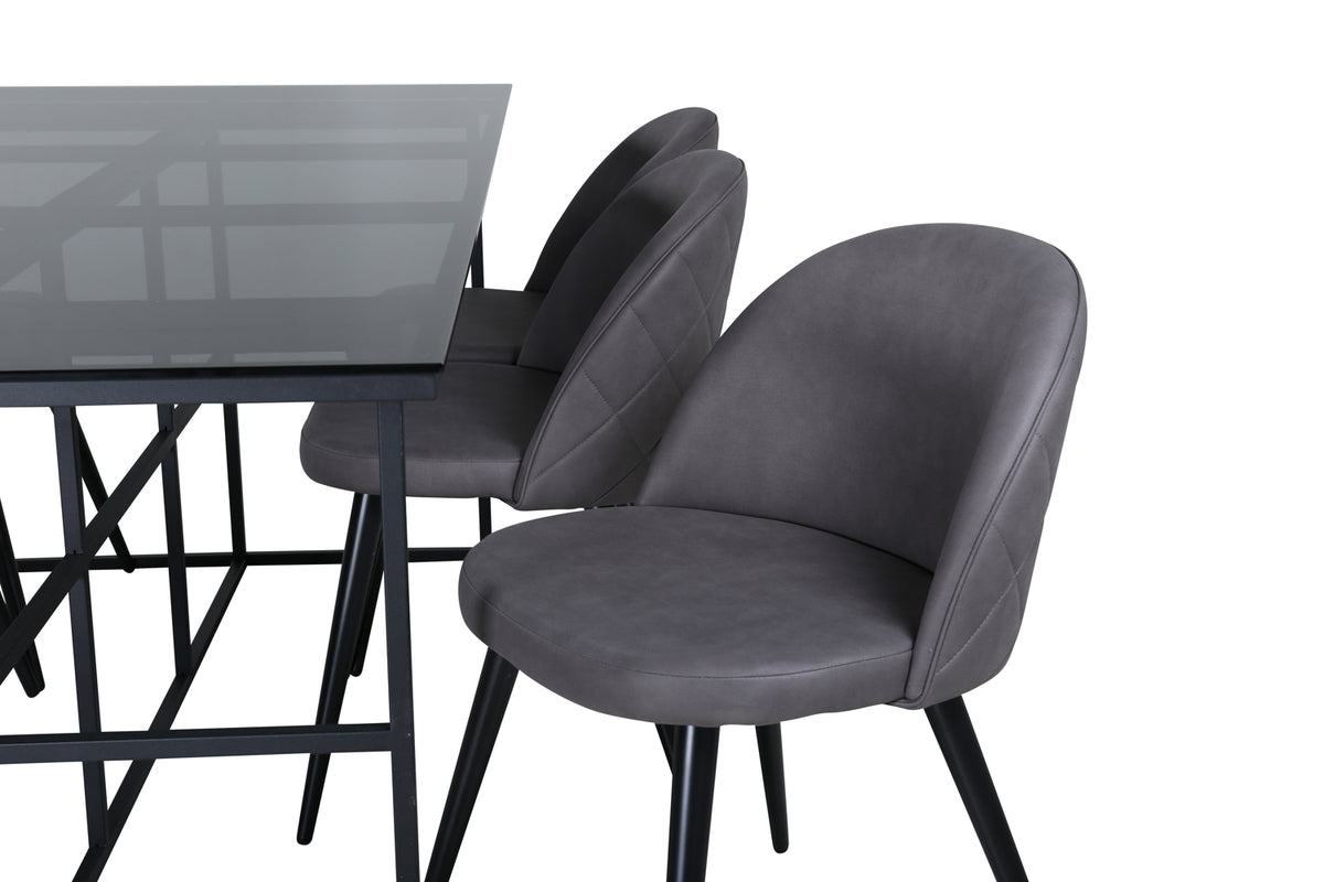 Venture Design Leif & Velvet Rektangulära Matbord 200 x 90 Svart + Matstolar 2-pack Grå