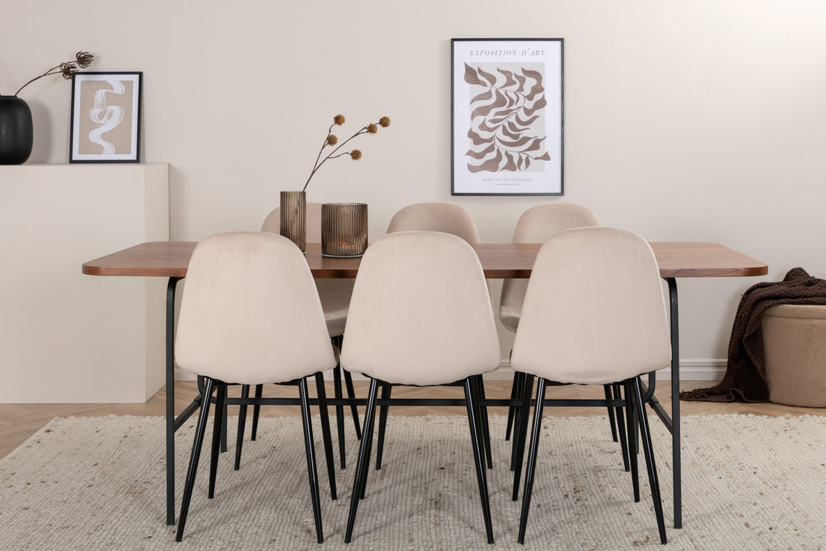 Venture Design Uno & Polar Rektangulära Matbord 200 x 90 Natur + Matstolar 2-pack Beige