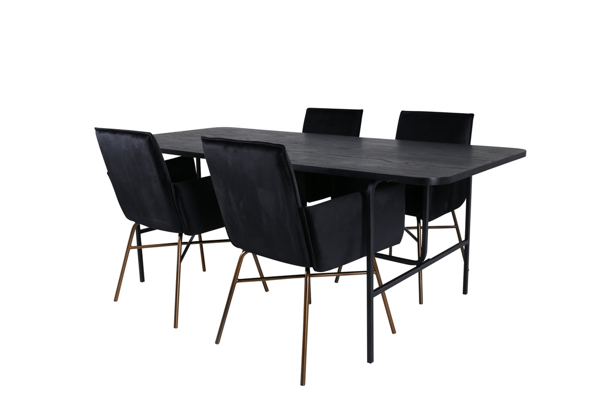 Venture Design Petra & Uno Matstolar Svart + Rektangulära Matbord 200 x 90 Svart