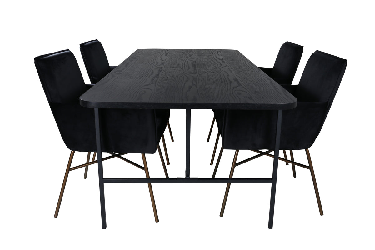 Venture Design Petra & Uno Matstolar Svart + Rektangulära Matbord 200 x 90 Svart