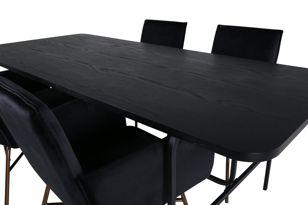 Venture Design Petra & Uno Matstolar Svart + Rektangulära Matbord 200 x 90 Svart