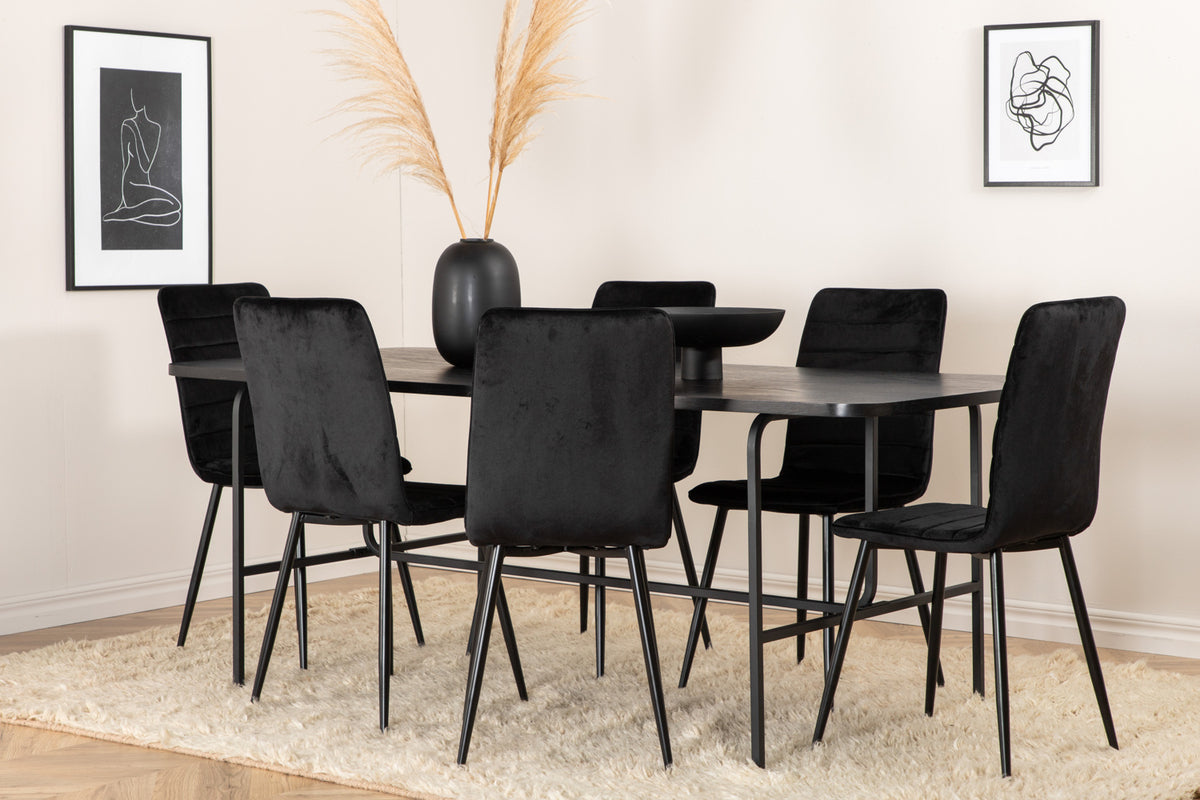 Venture Design Uno & Windu Rektangulära Matbord 200 x 90 Svart + Matstolar 2-pack Svart