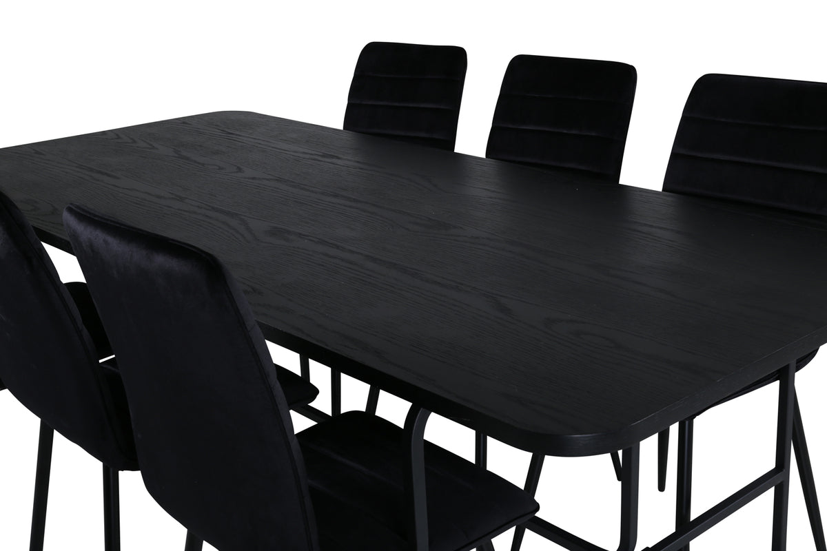 Venture Design Uno & Windu Rektangulära Matbord 200 x 90 Svart + Matstolar 2-pack Svart