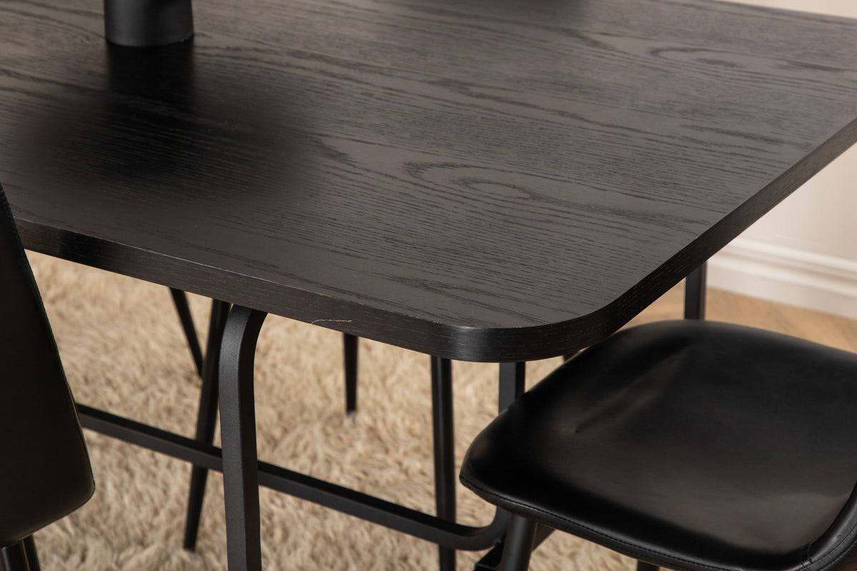 Venture Design Uno & Polar Rektangulära Matbord 200 x 90 Svart + Matstolar 2-pack Svart