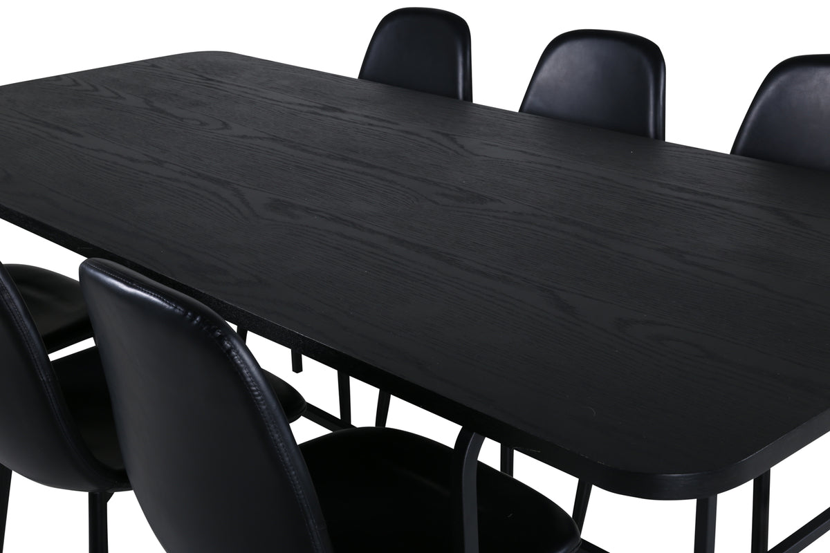 Venture Design Uno & Polar Rektangulära Matbord 200 x 90 Svart + Matstolar 2-pack Svart
