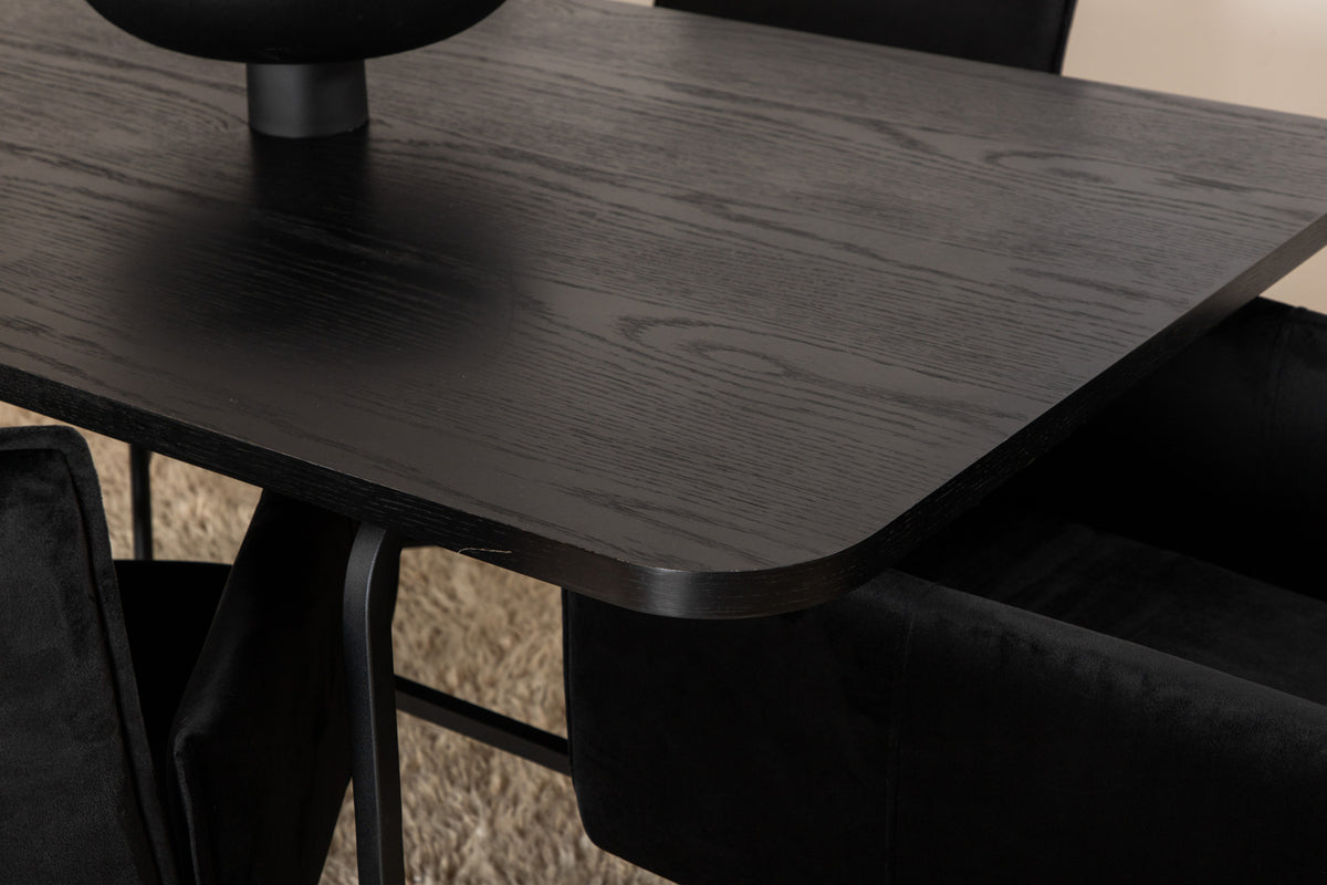 Venture Design Petra & Uno Matstolar Svart + Rektangulära Matbord 200 x 90 Svart