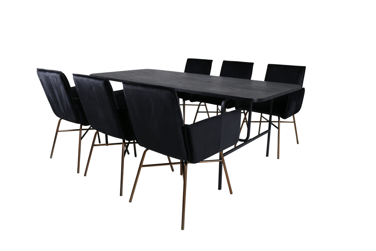Venture Design Petra & Uno Matstolar Svart + Rektangulära Matbord 200 x 90 Svart