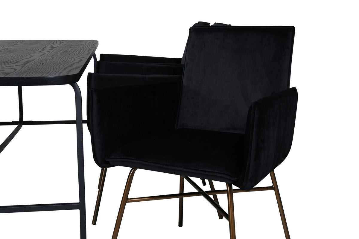 Venture Design Petra & Uno Matstolar Svart + Rektangulära Matbord 200 x 90 Svart