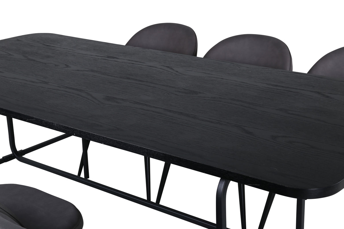 Venture Design Uno & Velvet Matbord 90x200 + Matstolar Grå