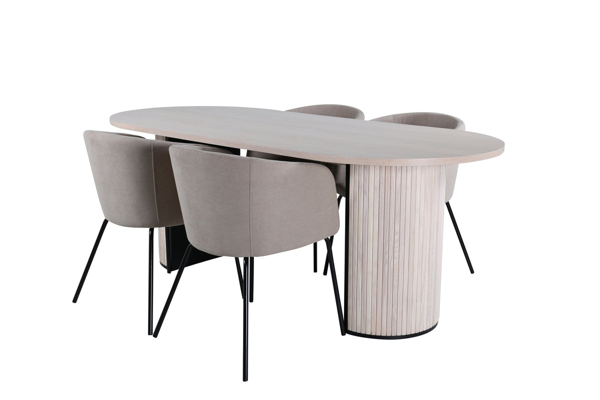 Venture Design Berit & Bianca Matstolar Beige + Ovala Matbord 200 x 90 Vitputsad