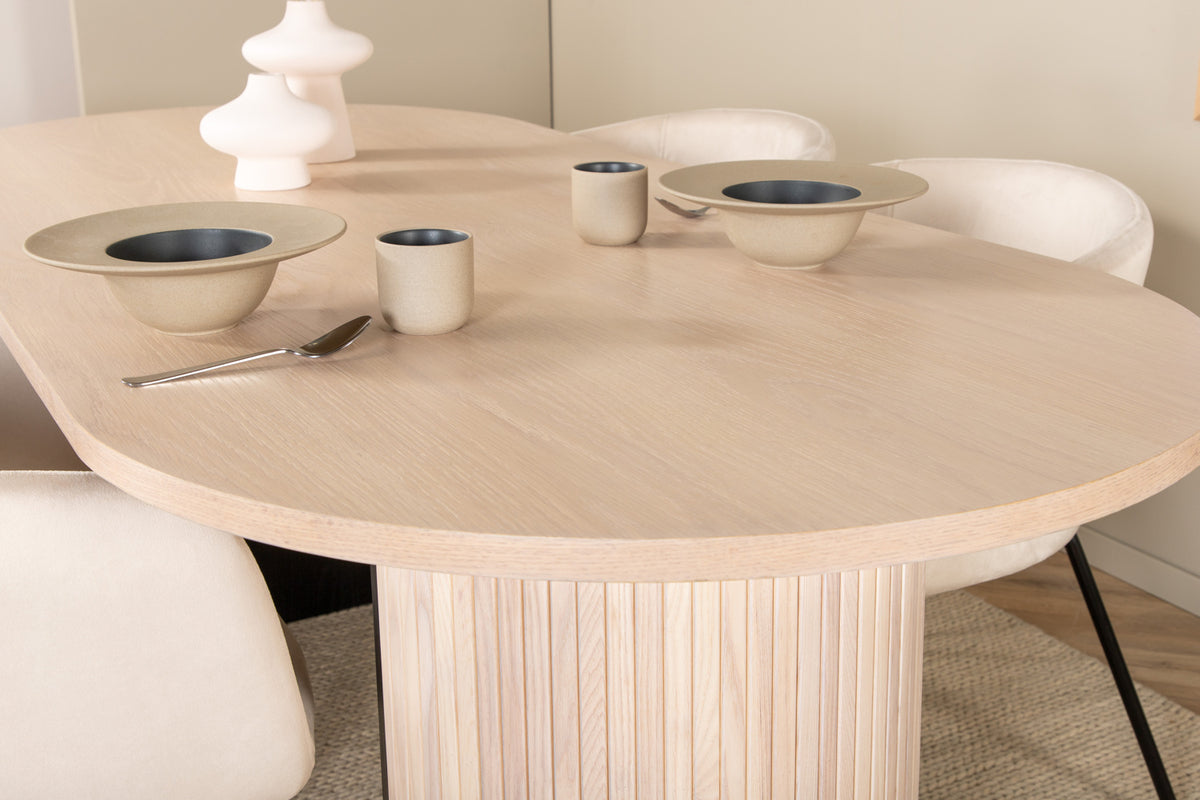 Venture Design Berit & Bianca Matstolar Beige + Ovala Matbord 200 x 90 Vitputsad