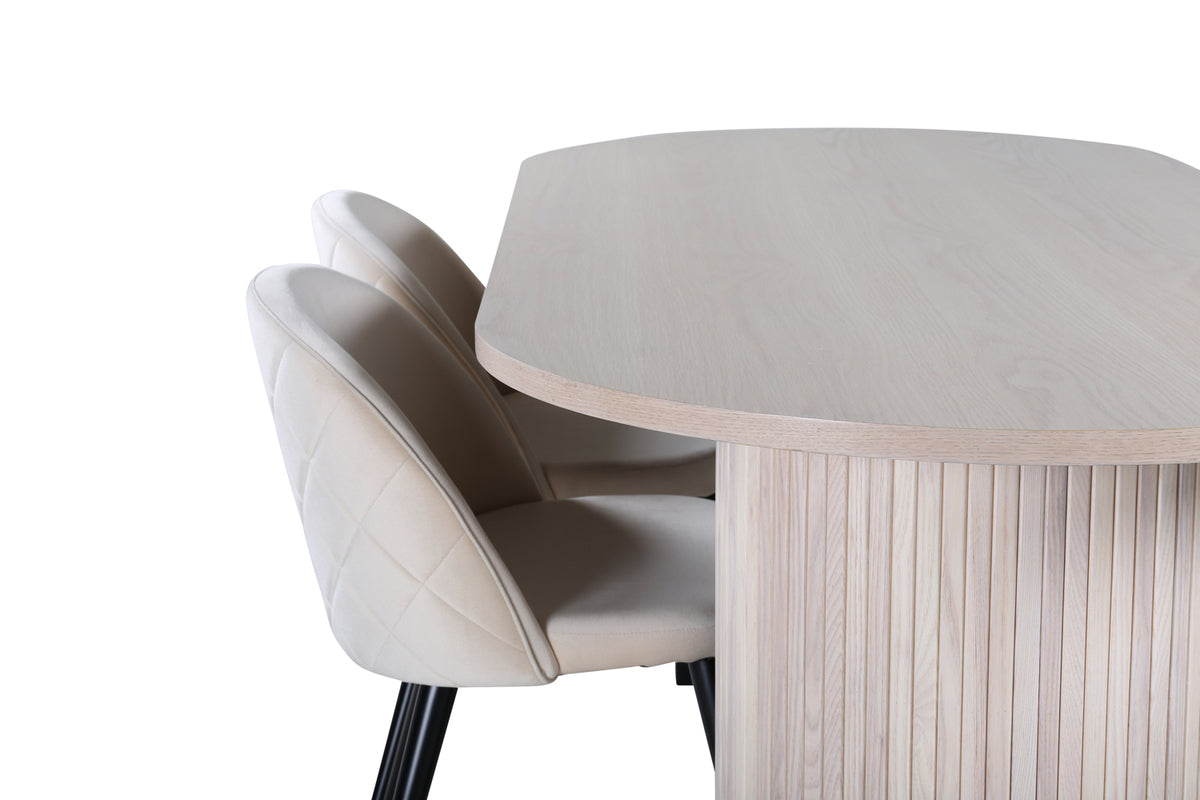 Venture Design Bianca & Velvet Ovala Matbord 200 x 90 Vitputsad + Matstolar 2-pack Beige