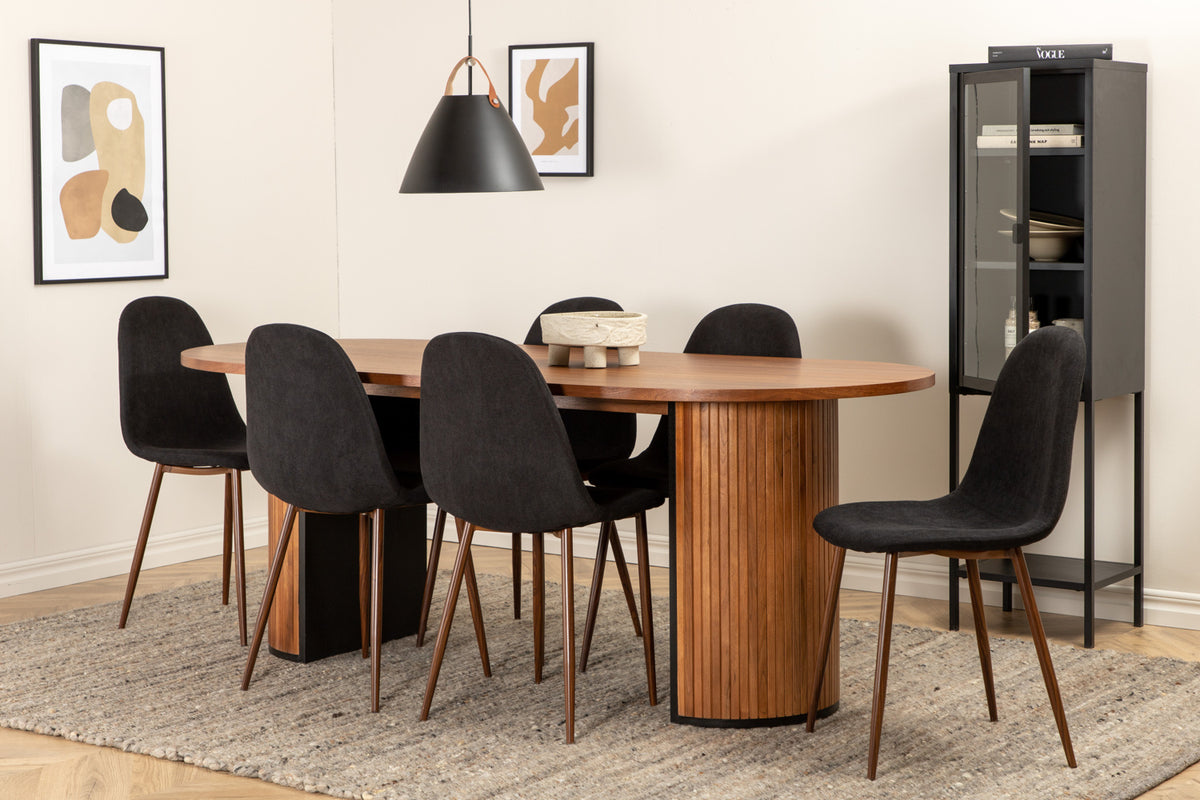 Venture Design Bianca & Polar Ovala Matbord 200 x 90 Valnöt + Matstolar 2-pack Svart