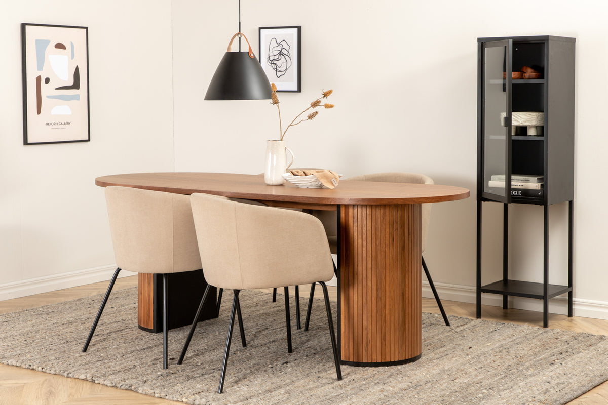 Venture Design Berit & Bianca Matstolar Beige + Ovala Matbord 200 x 90 Valnöt
