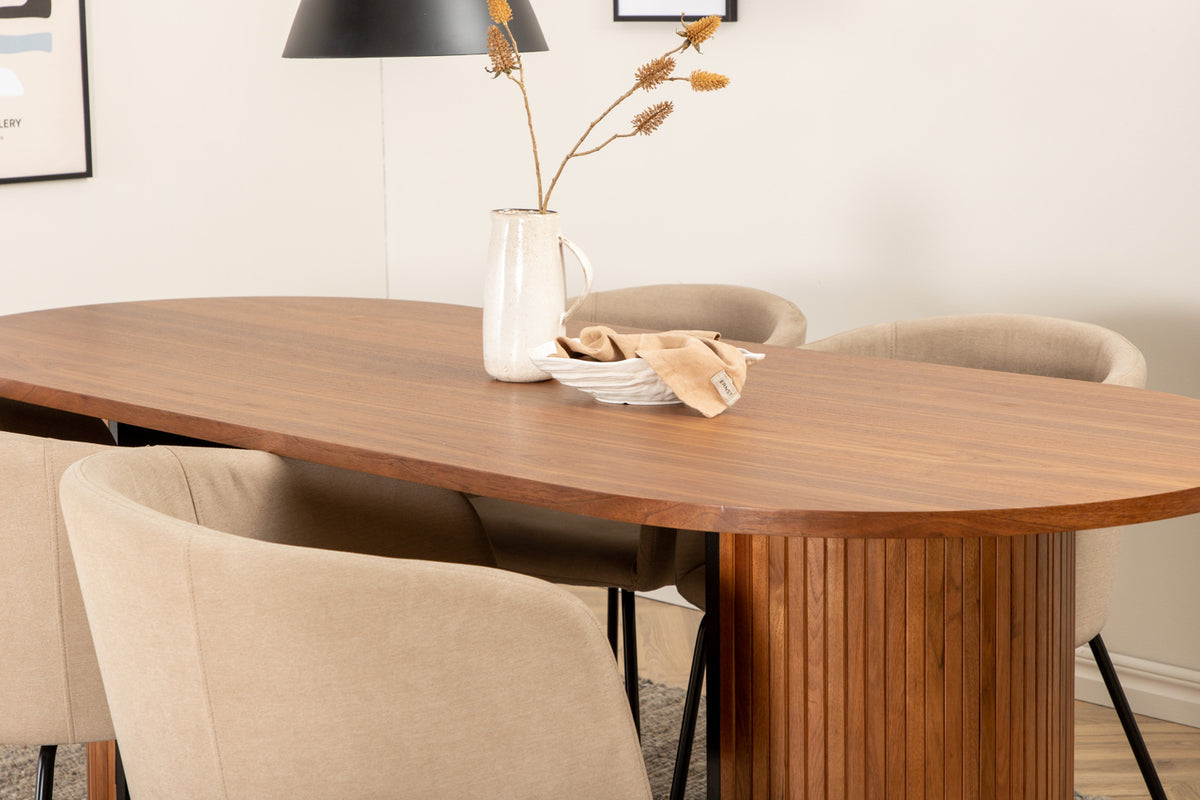 Venture Design Berit & Bianca Matstolar Beige + Ovala Matbord 200 x 90 Valnöt