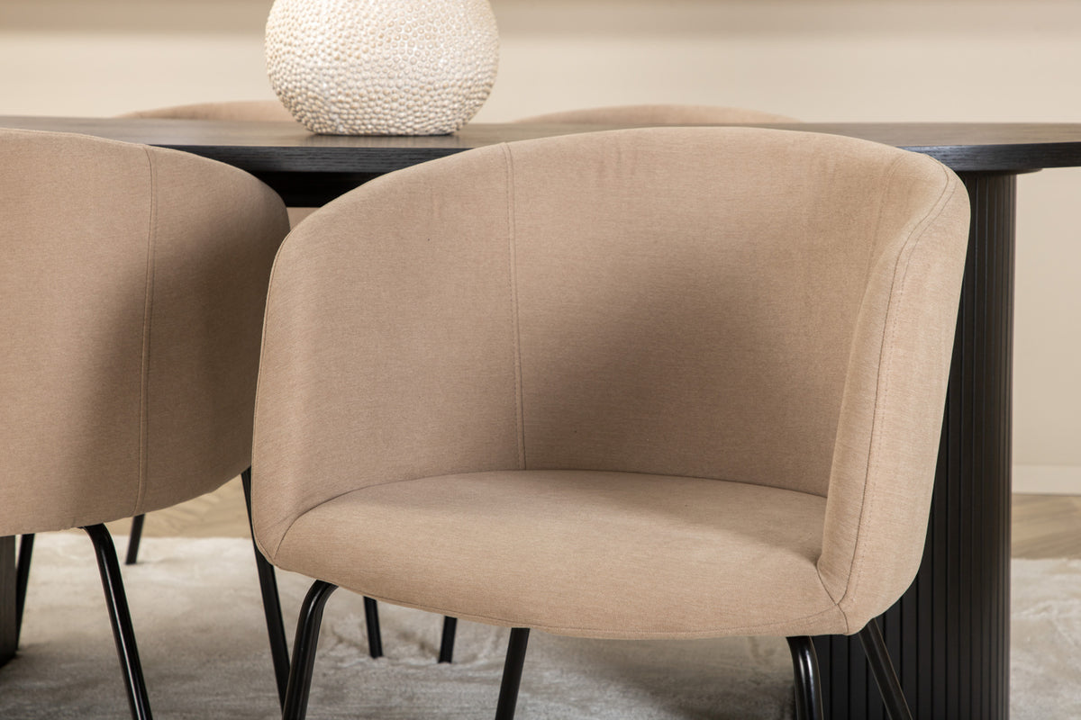 Venture Design Berit & Bianca Matstolar Beige + Ovala Matbord 200 x 90 Svart