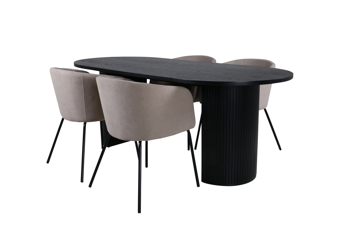 Venture Design Berit & Bianca Matstolar Beige + Ovala Matbord 200 x 90 Svart