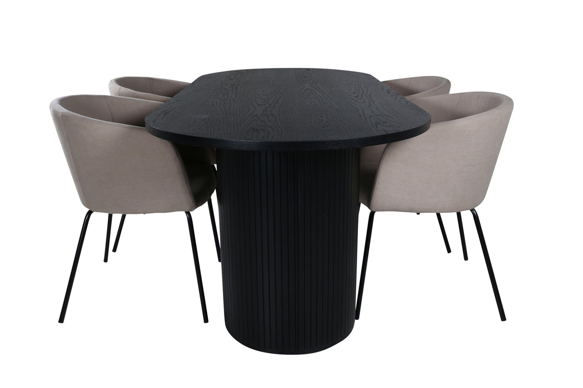 Venture Design Berit & Bianca Matstolar Beige + Ovala Matbord 200 x 90 Svart