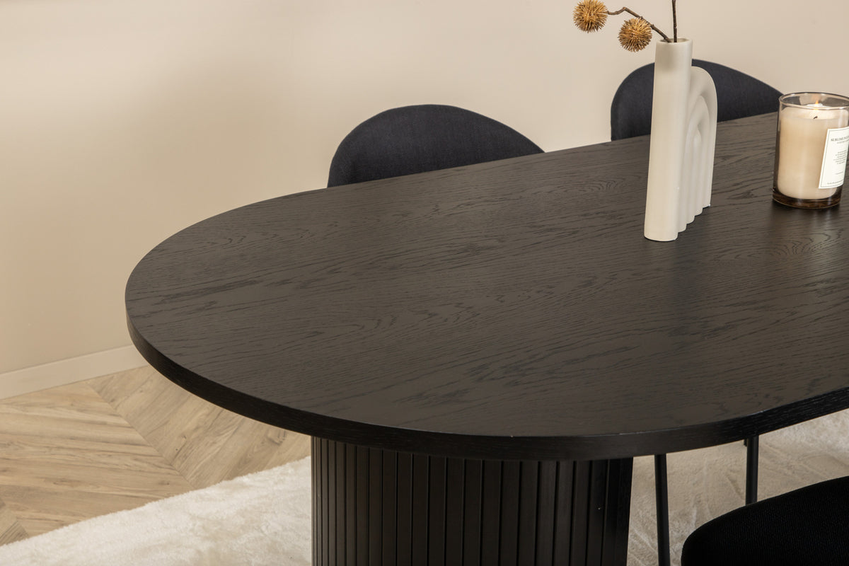 Venture Design Vault & Bianca Matstolar 2-pack Svart + Ovala Matbord 200 x 90 Svart