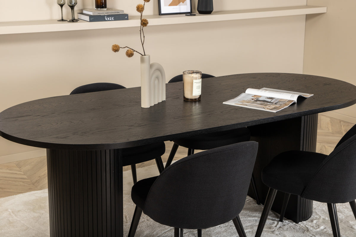 Venture Design Bianca & Velvet Ovala Matbord 200 x 90 Svart + Matstolar 2-pack Svart